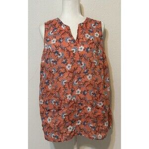 J. JILL LOVE LINEN Women Size M Split Neck Floral Top Blouse Timeless Boho Beach